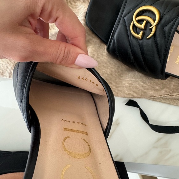 Gucci Double G Black and Gold Mules - Picture 7 of 10